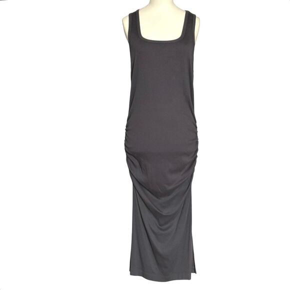 Michael Stars Wren Ruched Side Ribbed Midi Dress Large Dark Gray - Picture 4 of 8